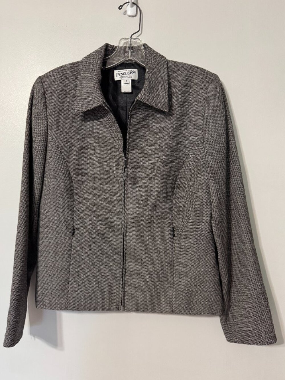 PENDLETON Herringbone Weave Gray Wool Zip Blazer - Picture 2 of 7